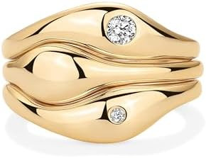 PAVOI 14K Gold Plated Chunky Stackable Rings Set for Women | Cubic Zirconia Bands Set | 3 Stateme... | Amazon (US)