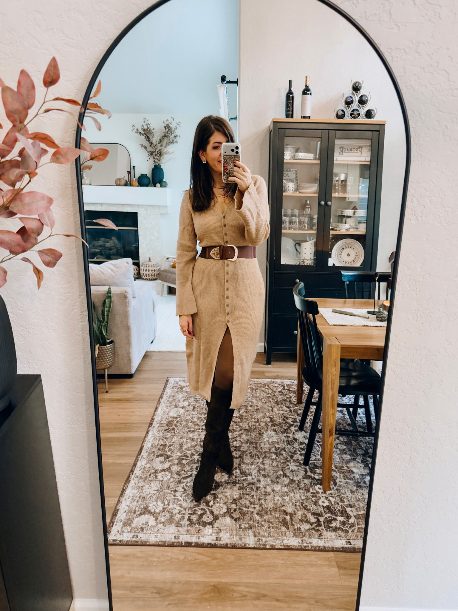 In a large sweater dress and medium belt

fall outfits, family photos outfits, fall family photos, jeans, boots, thanksgiving outfit, trending, midsize fall, fall outfit inspo, midsize style, casual outfit, fall colors, sweater weather, midsize fashion, fall fashion, fall chic, easy outfit, mom style, midsize mom, trending fall fashion, brown midi dress, brown belt, black boots

#LTKStyleTip 

#LTKSeasonal #LTKMidsize