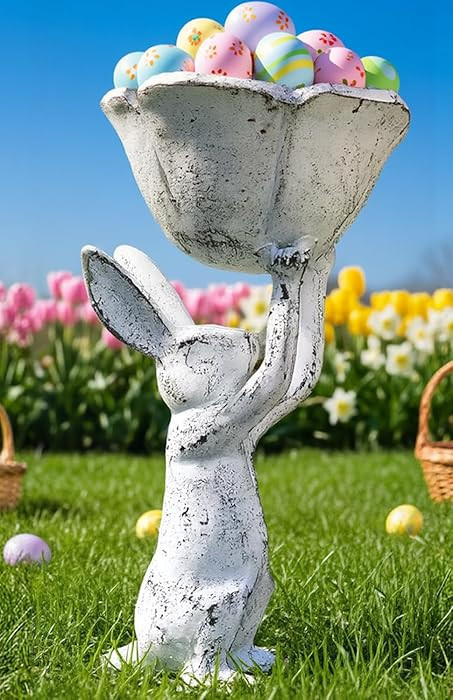 Antique White Cast Iron Rabbit with Flower Bird Feeder - 6 Inch Plant Pot or Feeder - (Cute Plant... | Amazon (US)