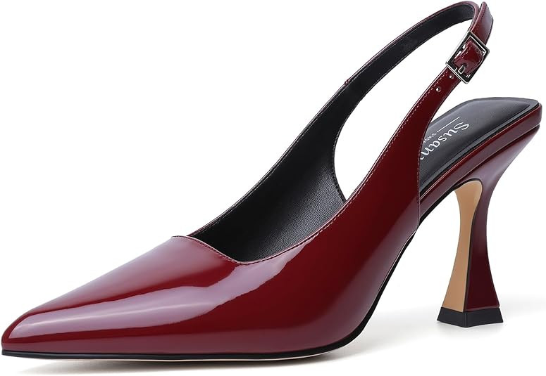 Susanny Slingback Kitten Heels Elegant Dressy Pumps for Women Closed Pointy Toe Sexy Chunky High ... | Amazon (US)