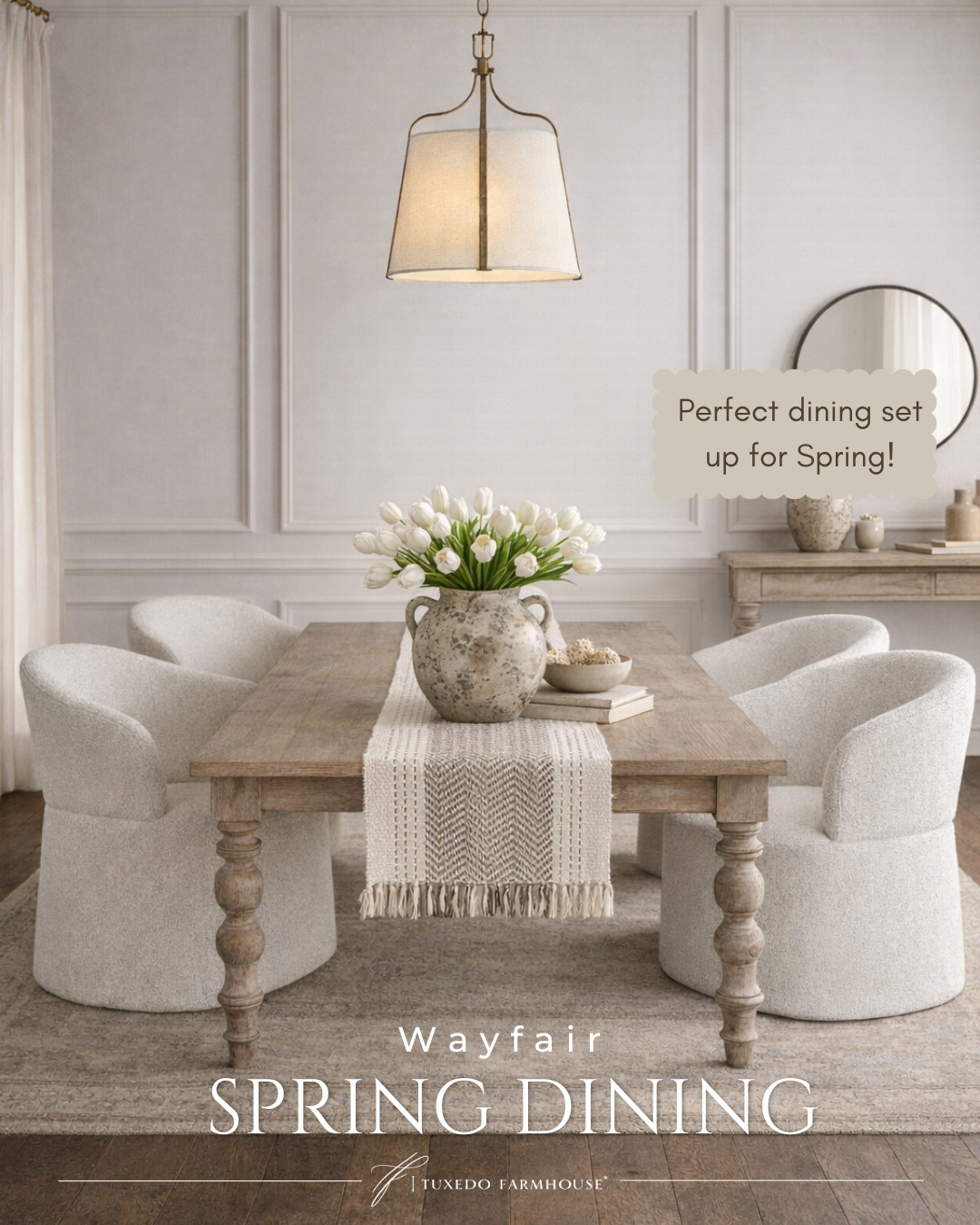 Fresh, light, and ready for spring 🌿

Soft bouclé chairs, warm wood tones, and a simple tulip centerpiece create an elegant dining space that feels inviting and effortless.

Shop the table, chairs, lighting, and decor! 

 #LTKSeasonal #LTKHome #LTKSaleAlert