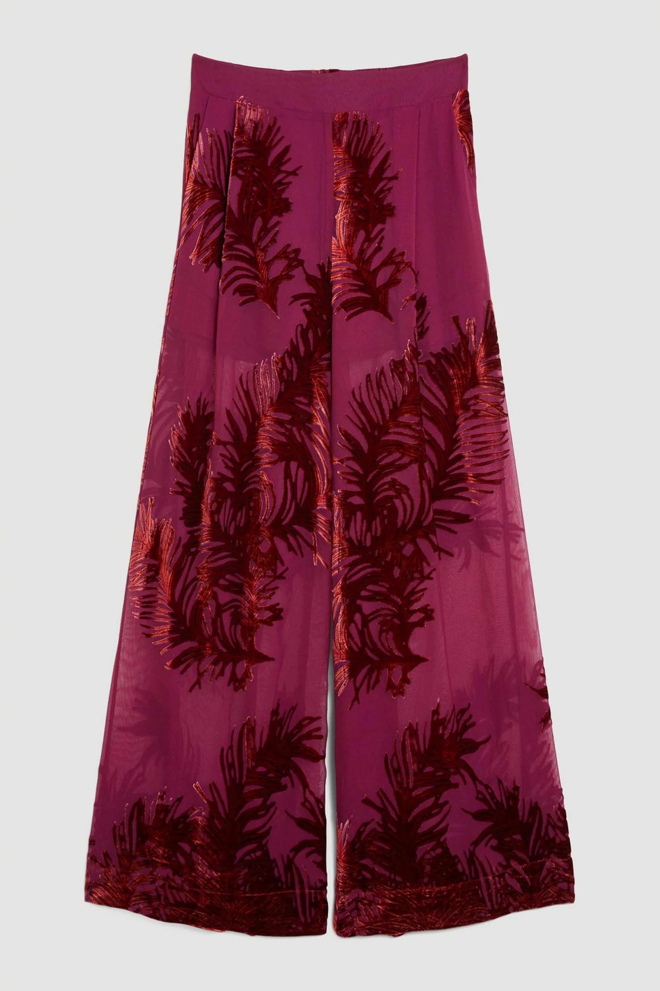 Feather Devore Woven Wide Leg Pants | Karen Millen US