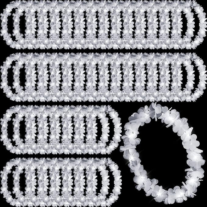 Sherr 48 Pcs LED Hawaiian Leis Light up Flower Leis Necklace with LED Lights Luau Flowers Necklac... | Amazon (US)