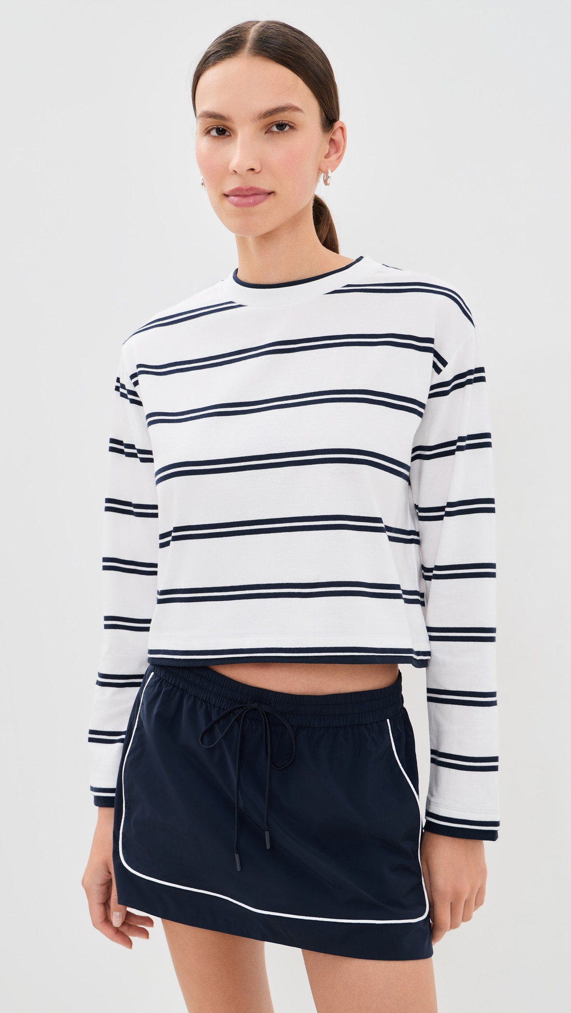 Good American The Long Sleeve Layered Tee Navy Double Stripe S | Shopbop