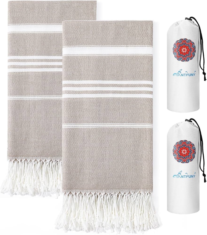 2 Packs Cotton Turkish Beach Towels Quick Dry Sand Free Oversized Bath Pool Swim Towel Extra Larg... | Amazon (US)