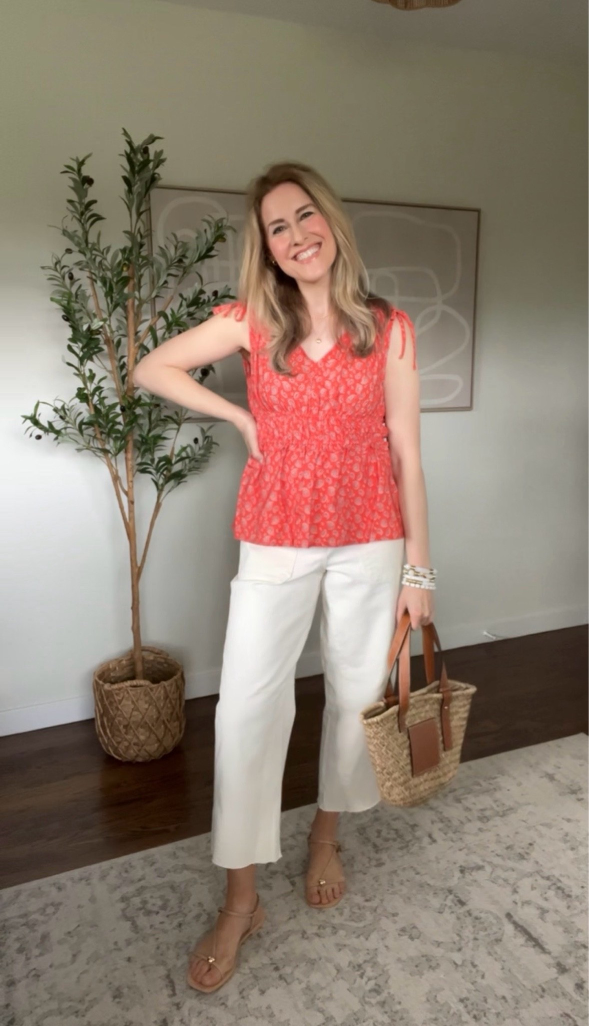 Walmart spring summer outfit idea with this sleeveless peplum top and white barrel jeans. Top fits tts, I’m a small. Also comes in green. #walmartfashion

#LTKOver40 #LTKxMadewell