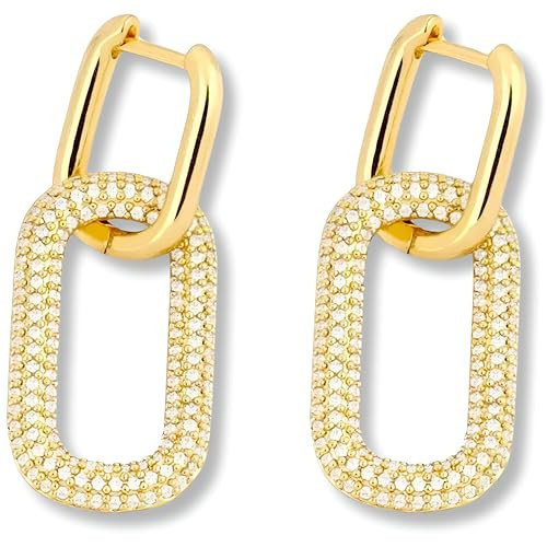 14k Gold Plated Hoop Earrings for Women - Chunky, Trendy, Lightweight, Hypoallergenic Statement Gold Hoop Earrings with 925 Sterling Silver Post - Tarnish Free Gold Jewelry (Chain Link Dangle) | Amazon (US)