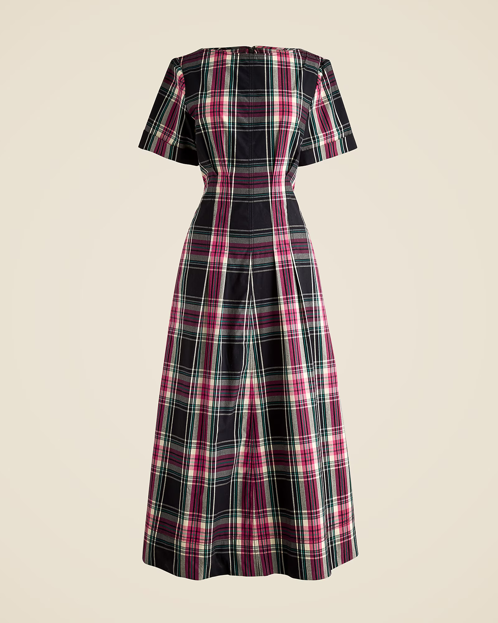 Short-sleeve midi dress in tartan cotton blend | J. Crew US