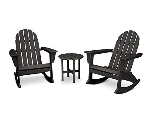 POLYWOOD Vineyard Adirondack 3-Piece Rocking Chair Set, Outdoor Patio Furniture with Side Table, HDPE All-Weather Porch Rockers, Fade-Proof, Black | Amazon (US)