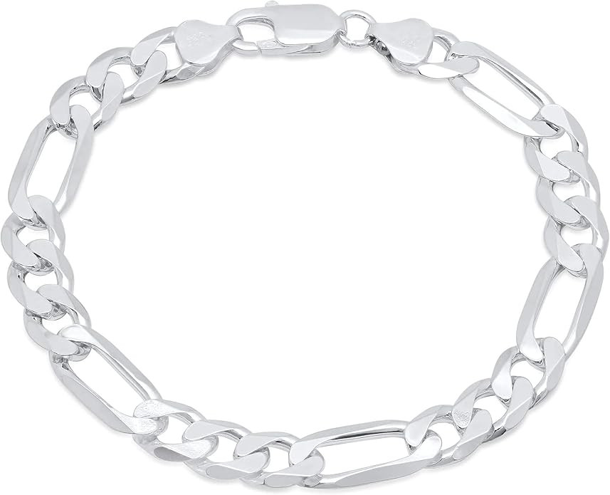 Verona Jewelers Mens Italian Sterling Silver Solid Figaro Link Chain Bracelet 4.5MM,6.8MM, 7.5MM,... | Amazon (US)