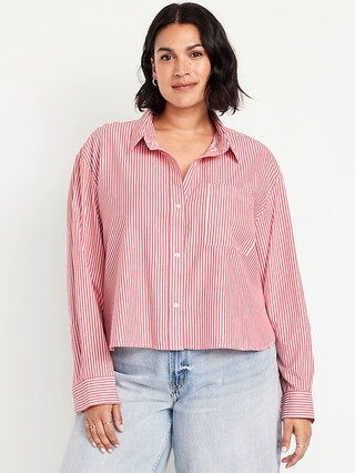 Cropped Button-Down Striped Shirt | Old Navy (US)