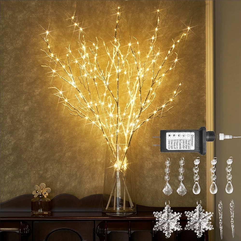 Hairui Lighted White Twig Branches Plug in with Dimmer and Timer 32IN 200 LED Fairy Lights, Light... | Amazon (US)