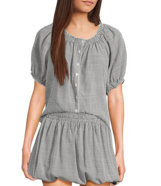 Button Front Gingham Woven Coordinating Top | Dillard's