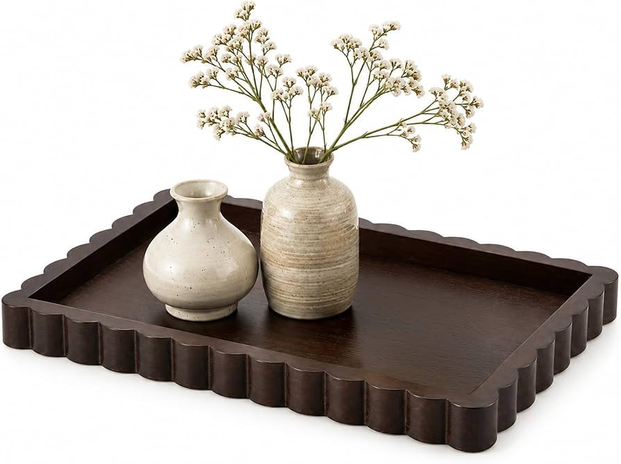 Hanobe Brown Decorative Coffee Table Tray with Scalloped Edge, 14" | Amazon (US)