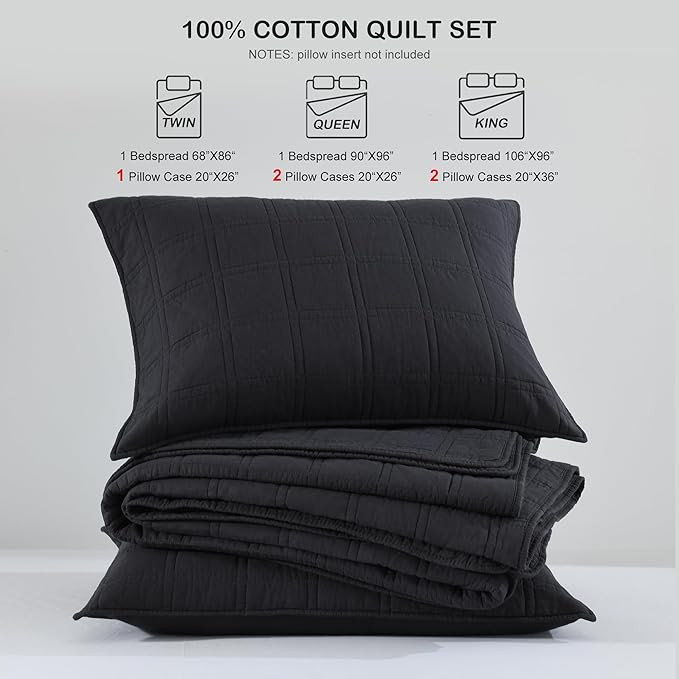 HORIMOTE HOME 100% Cotton Quilt Set Queen Size, Charcoal Pre-Washed Bedspreads Coverlet Set in Ge... | Amazon (US)