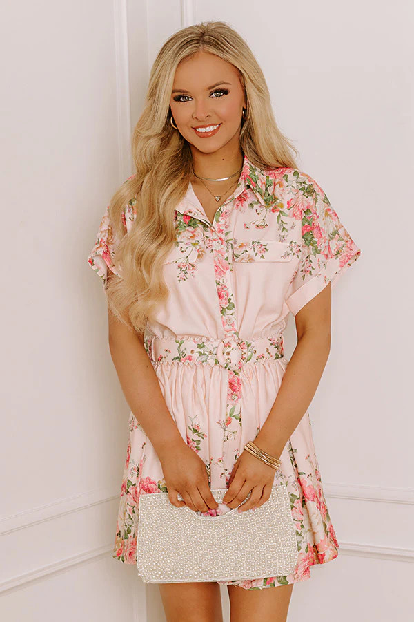 Garden Party Chic Button Down Mini Dress in Peach | Impressions Online Boutique