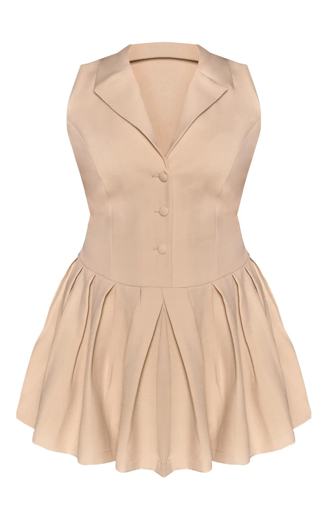 Cream Button Down Pleated Dress | PrettyLittleThing USA | PrettyLittleThing US