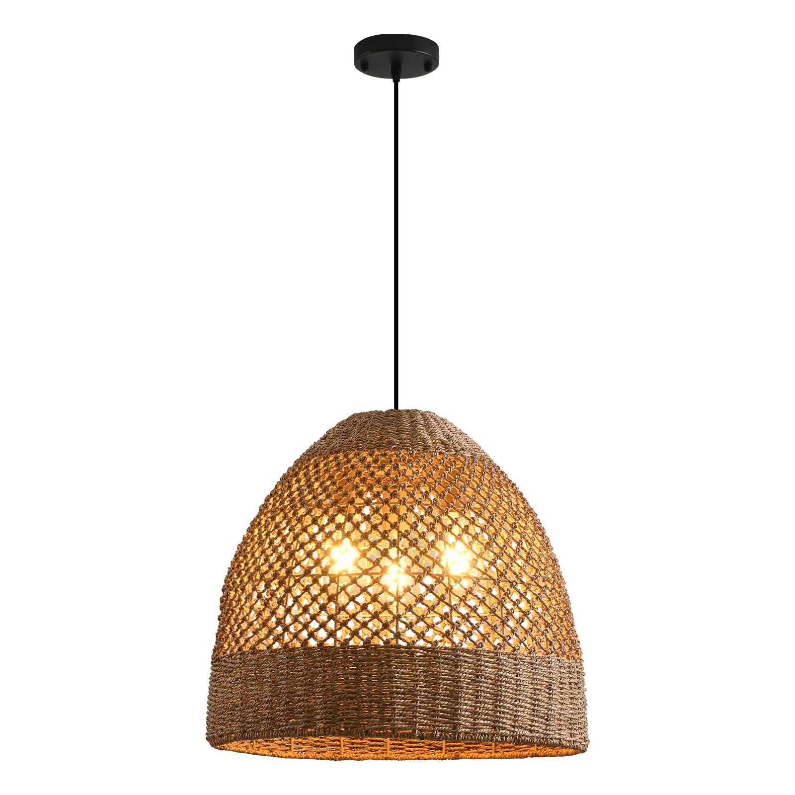 1-Pack 18.9” Rattan Pendant Light Fixture,3-Light Bohemian Handmade Woven Wicker Rattan Ceiling... | Amazon (US)
