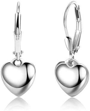 925 Sterling Silver Heart Dangle Earrings for Women Silver Dangle Leverback Earrings Hypoallergen... | Amazon (US)