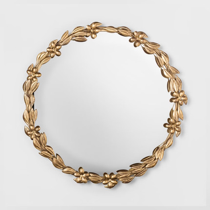 Click for more info about Decorative Round Leaf Wall Mirror Gold - Opalhouse , Brown