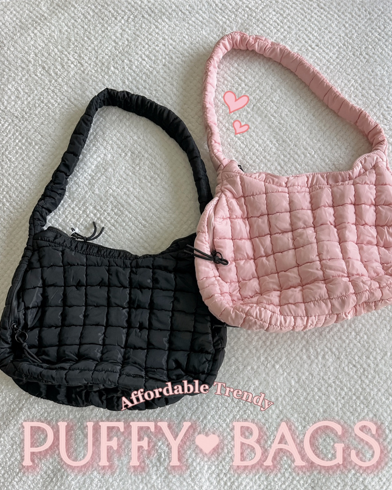 Guys… I found such a cute newly released bag on Amazon 🥹🫶 
 It looks A LOT like the puffy tote bags from Free People (same material too) at a fraction of the price! 
 I got the colors Black & Light Pink in size Medium, but this bag comes in sooo many colors including olive green, royal blue, khaki, dark pink, purple, light blue, etc!
 It’s also available in a larger size, but the medium works great for me. It can hold a laptop/tablet, books, gym clothes, shoes, and so much more 🤍
 Price: $29 (medium) $32 (large)
 I like that there’s not a huge price difference between the medium & large, making both very affordable and accessible! 
 The og bag is $70 (🤔) and only comes in one size, so I consider this one from Amazon a great find!
 The material is nylon with cotton filling, which is easy to clean and even machine washable ~ I recommend the gentle cycle tho
 Do you like puffy tote bags like this? Lmk what your purse favorites are lately 🥰
 #amazon puffer bag #puffer bag  #fashionfinds #amazonfinds #amazonfashion #everydayessentials amazon finds, tote bag, back to school, college essential, quilted purse, puffy bag, crossbody bag, travel essentials, affordable fashion, pastel pink, girly fashion, aesthetic outfit ideas

#LTKFindsUnder50 #LTKBacktoSchool #LTKItBag