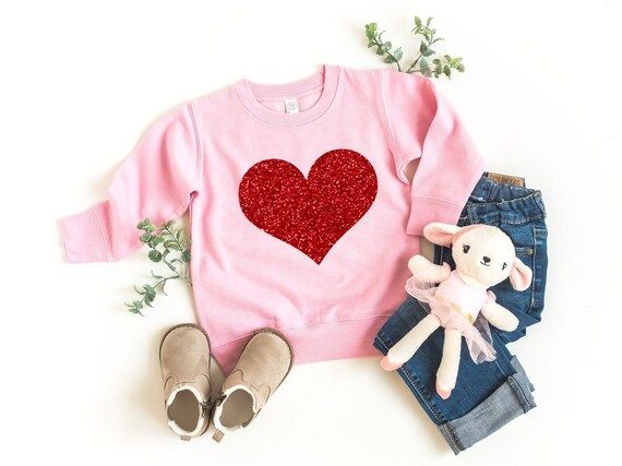 Girls Valentines Sweatshirt, Red Glitter Heart Sweater, Cute Valentines Day Shirts for Kids, Todd... | Etsy (US)