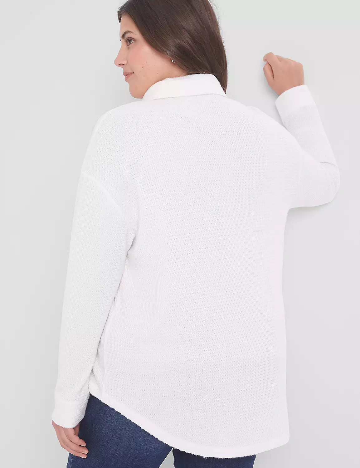 Relaxed Long-Sleeve Collared Button-Down Knit Top | LaneBryant | Lane Bryant (US)