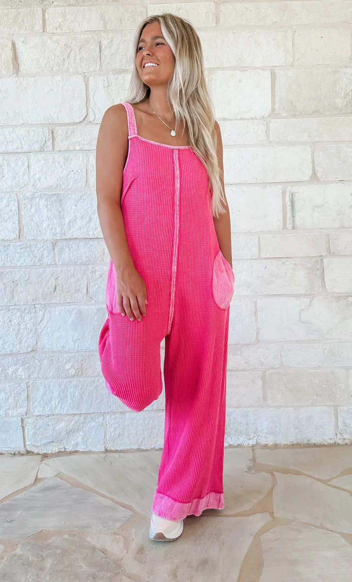 Jordan Thermal Waffle Jumpsuit - fuchsia | CK Squared Boutique