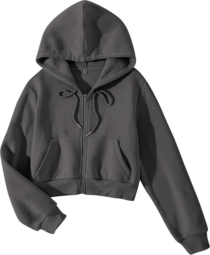Cioatin Women Fleece Zip Up Crop Hoodies Sweatshirt Y2K Fall Trendy Long Sleeve Athletic Workout ... | Amazon (US)