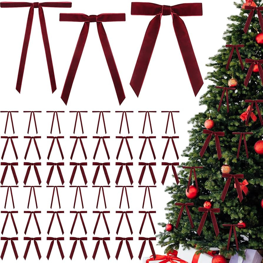 45 Pcs Burgundy Christmas Velvet Bows, 5 x 7 Inch Wreath Bow 3 Size Rustic Crafts Bows Vintage Ri... | Amazon (US)