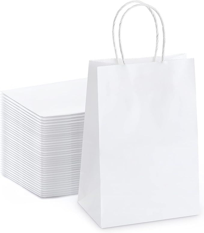White Paper Bags 8"x4"x10", Mesha 100pcs Gift Bags with Handle，Medium Size Paper Shopping Bags,... | Amazon (US)