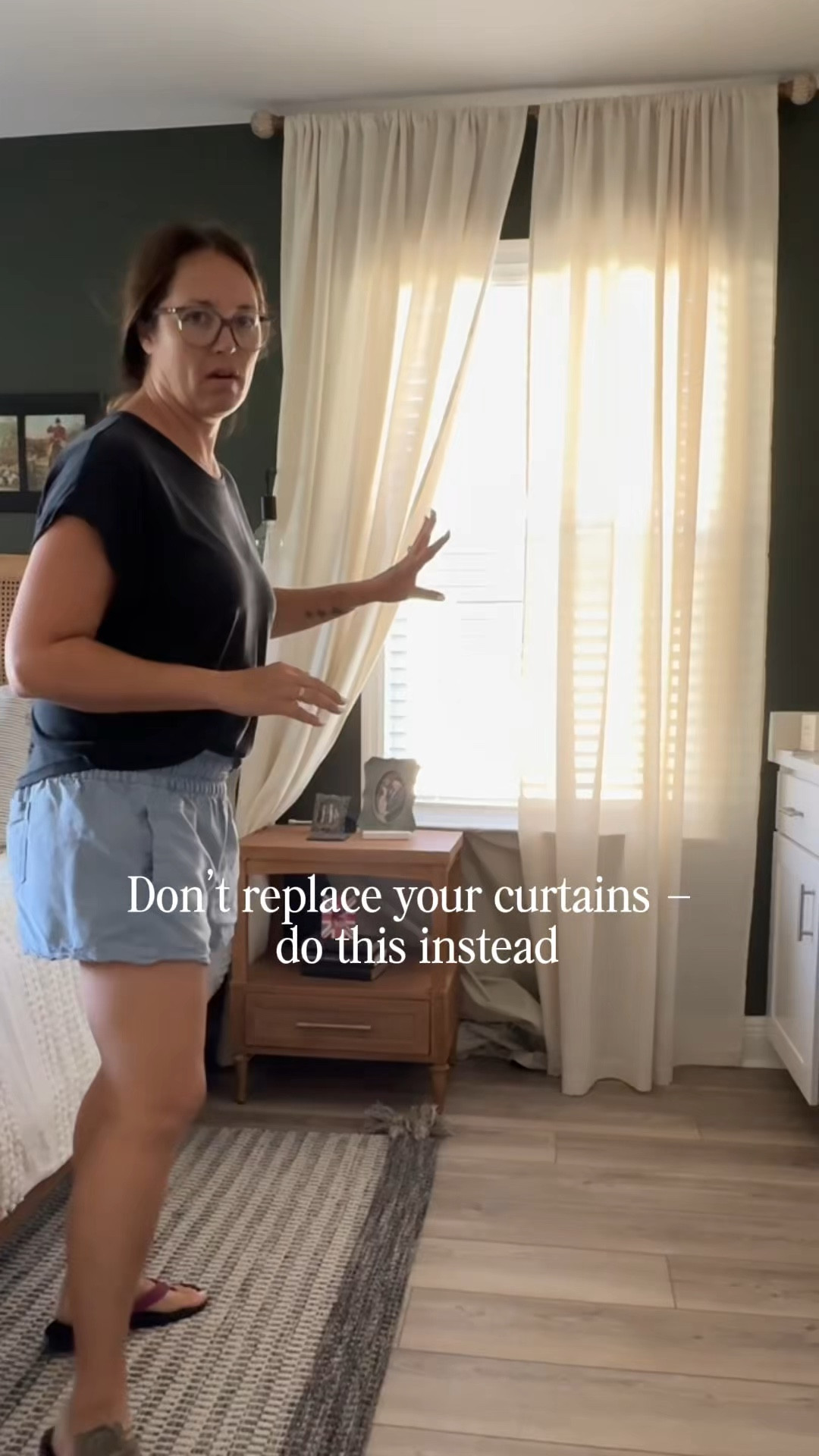 If you have sheer curtains that you want to keep because for me, they match other curtains in the room, but you also still need to have your blinds on the outside for the HOA and you need a room to be darker. This is a great solution for you too! 

I used an inexpensive shade and a cheap tension rod both from Amazon and I’ll link those. You can get the shade and all different colors to match whatever shade your curtains are so that you can’t see it underneath.

#LTKHome