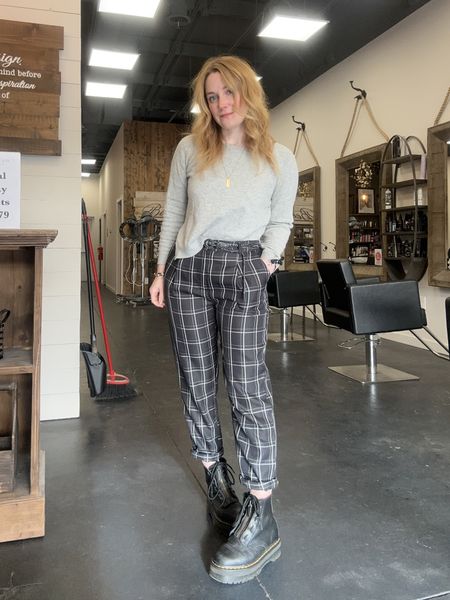 Windowpane print pants forever 😍 I’ve had this sweater for at least 10 years but linked some similar  

#LTKSeasonal #LTKfindsunder50 #LTKworkwear