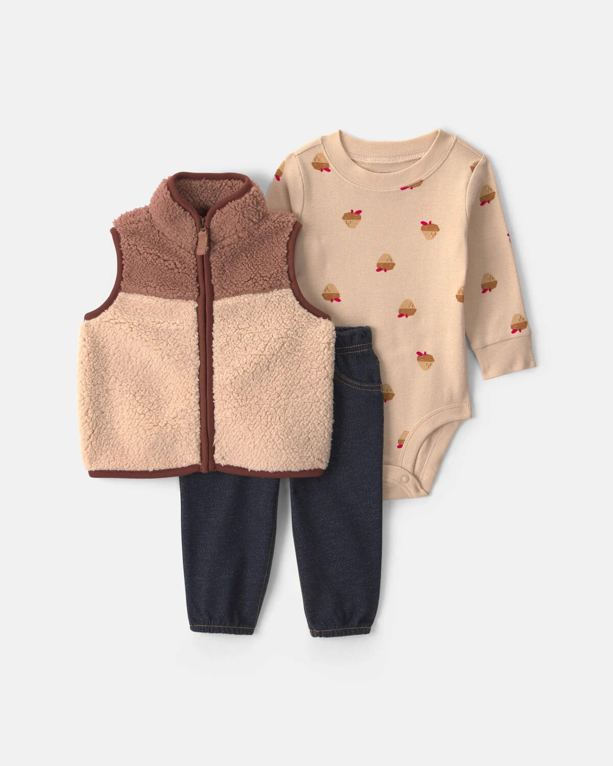 Baby Boy 3-Piece Acorn Teddy Fleece Layering Set - Brown/Indigo | Carter's Inc