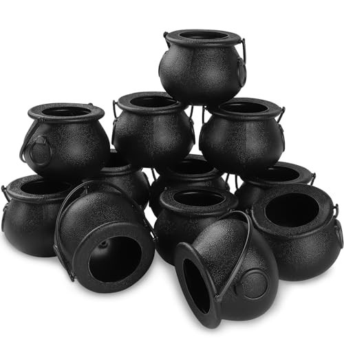 DIYDEC 12pcs Mini Black Cauldron with Handle Halloween Mini Witch Cauldron Kettles Multi-purposed Small Plastic Cauldron Halloween Pot Candy holder for Halloween & St. Patrick’s Day Party Favors Decor | Amazon (US)