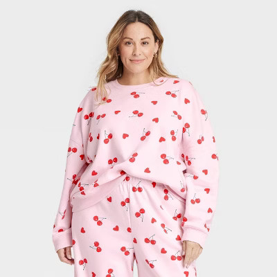 Women's Cherry Hearts Printed Graphic Sweatshirt - Pink | Target