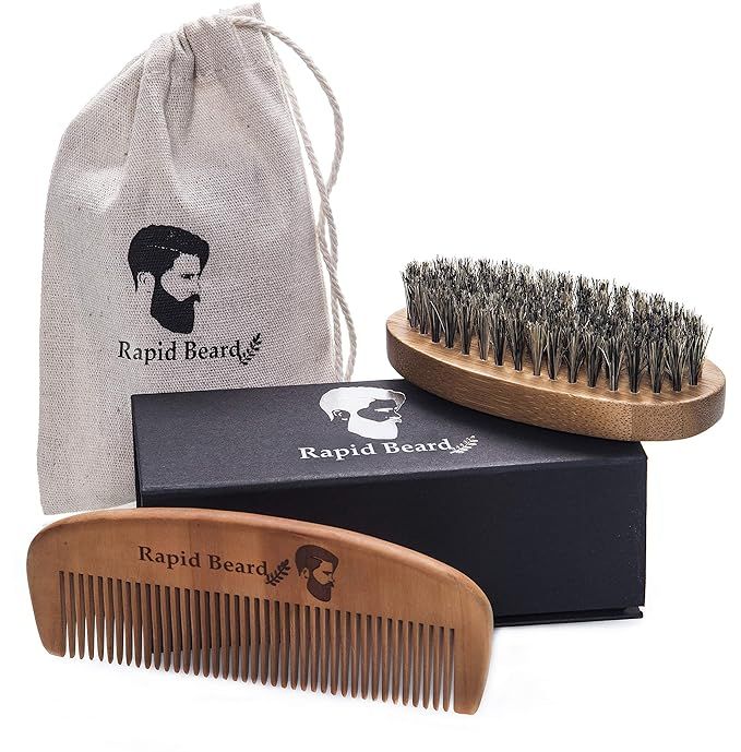 Beard Brush and Beard Comb kit for Men Grooming, Styling & Shaping - Handmade Wooden Comb and Nat... | Amazon (US)
