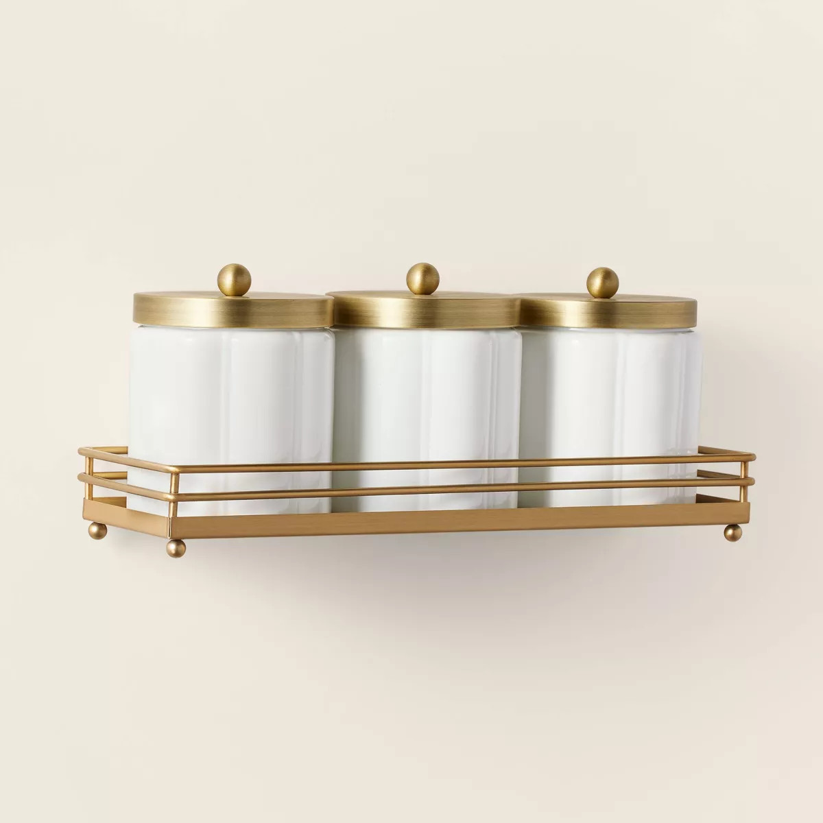 Milk Glass Bath Canister Set White/Brass with Wall-Mounting Kit - Hearth & Hand™ with Magnolia | Target