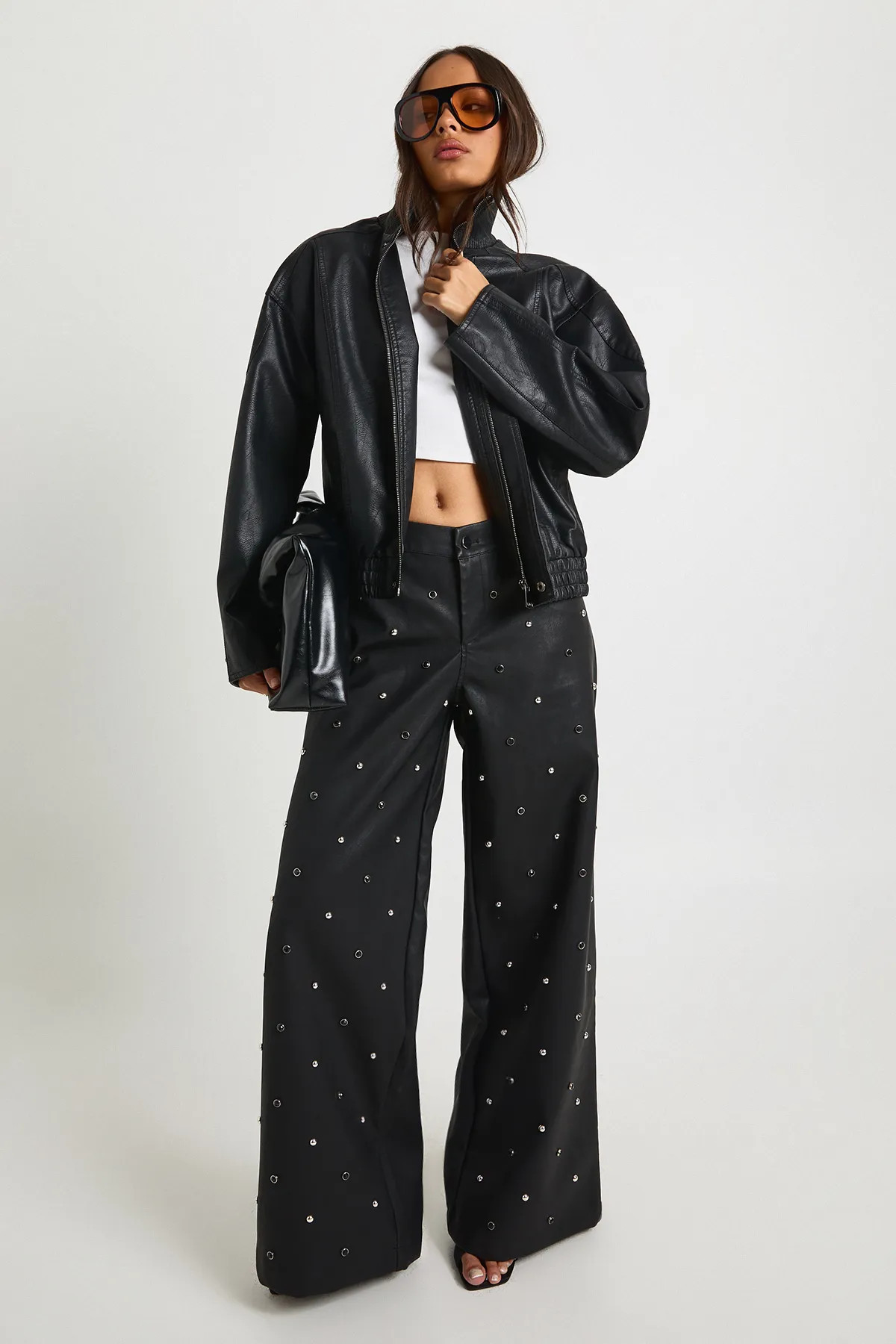 Faux Leather Studded Wide Leg Trouser | Boohoo.com (UK & IE)