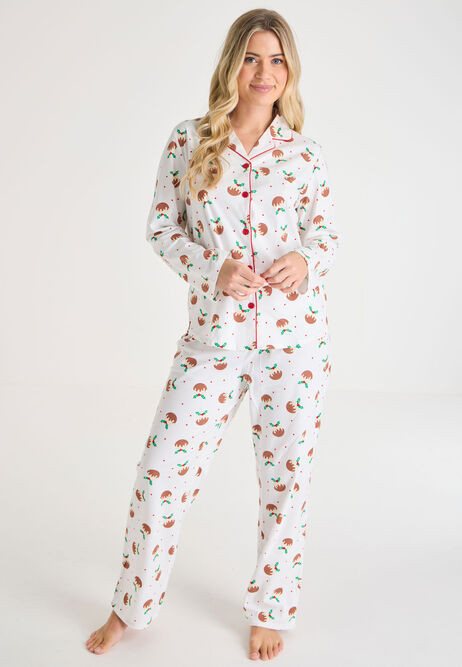 Womens Cream Christmas Pudding Family Pyjama Set | Peacocks