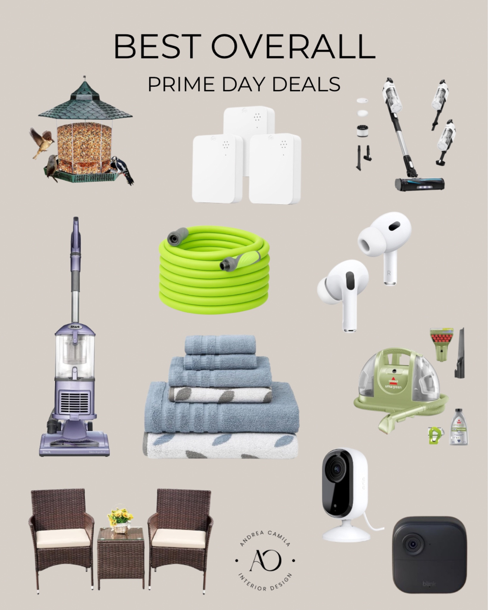 Best Prime day deals. Cordless vacuum. Portable carpet cleaner. WiFi water leak detector. Garden lightweight hose. Patio outdoor  furniture set. Bird feeder. Apple AirPods Pro noise canceling headphones. Indoor outdoor Security cameras. Wireless smart security cameras. Organic cotton towel set  

#LTKstyletip #LTKhome #LTKsalealert