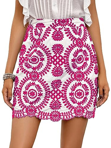 WDIRARA Women's Boho Tribal Print Scallop Trim Summer Zipper Bodycon Mini Skirt | Amazon (US)