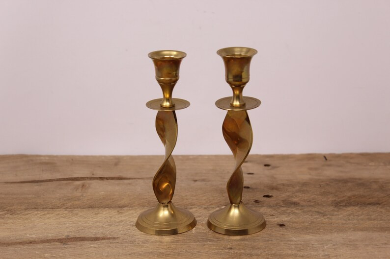 Vintage Set of Brass Candlestick Holders With Twisted Stem - Etsy Canada | Etsy (CAD)