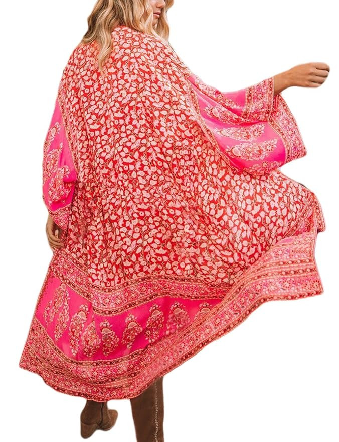 Bsubseach Womens Chiffon/Rayon Beach Blouses Kimono Cardigan Long Bikini Cover Up | Amazon (US)