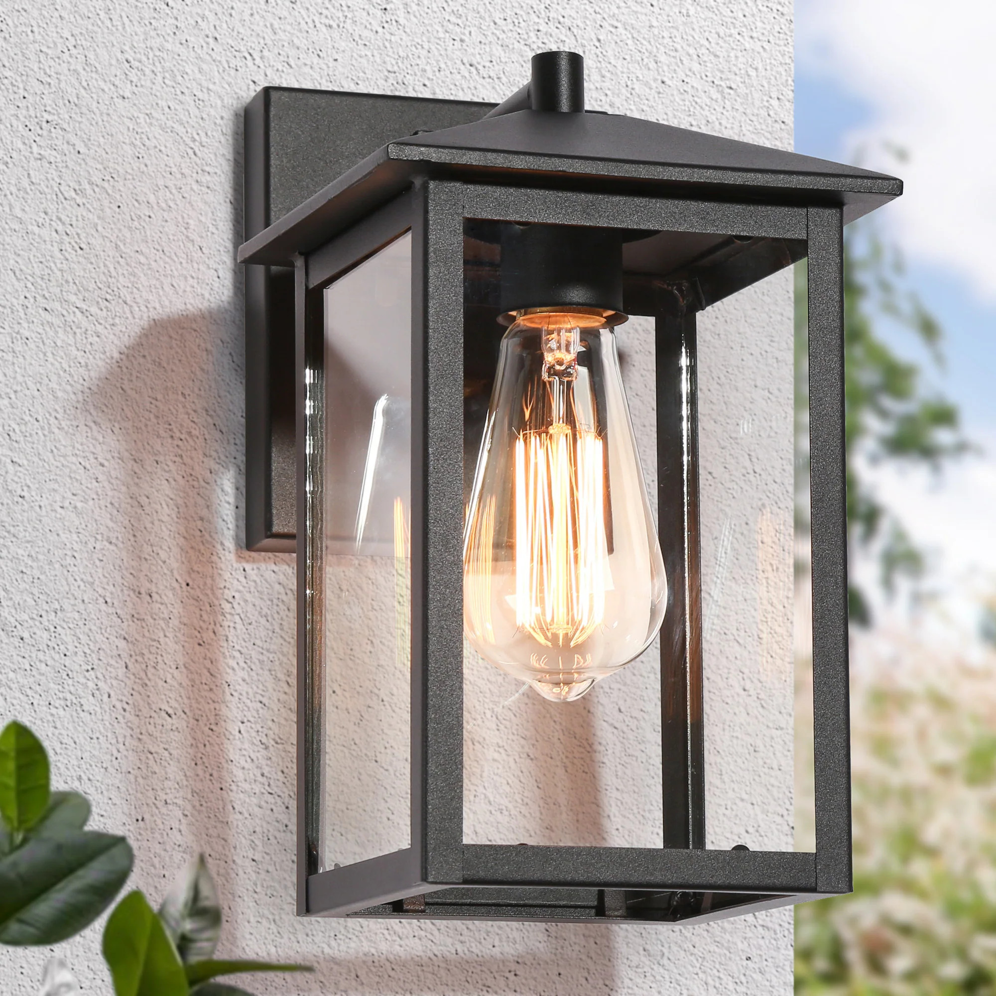 Modern Black 1-Light Outdoor Wall Sconces Patio Lantern Lights - L 6.3" x W 8.7" x H 11 | Bed Bath & Beyond