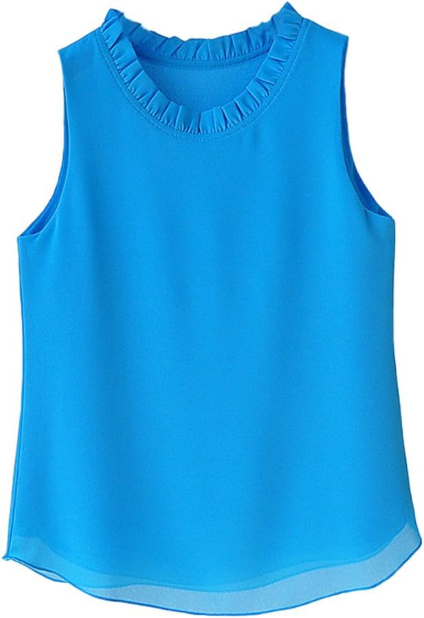 Chiffon Folds Neckline Double-layers Loose Cami Shirt Vest Tank Top | Amazon (US)