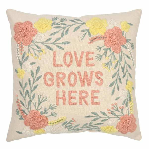 Love Grows Here Pink Embroidered Easter Throw Pillow, 18" | At Home
