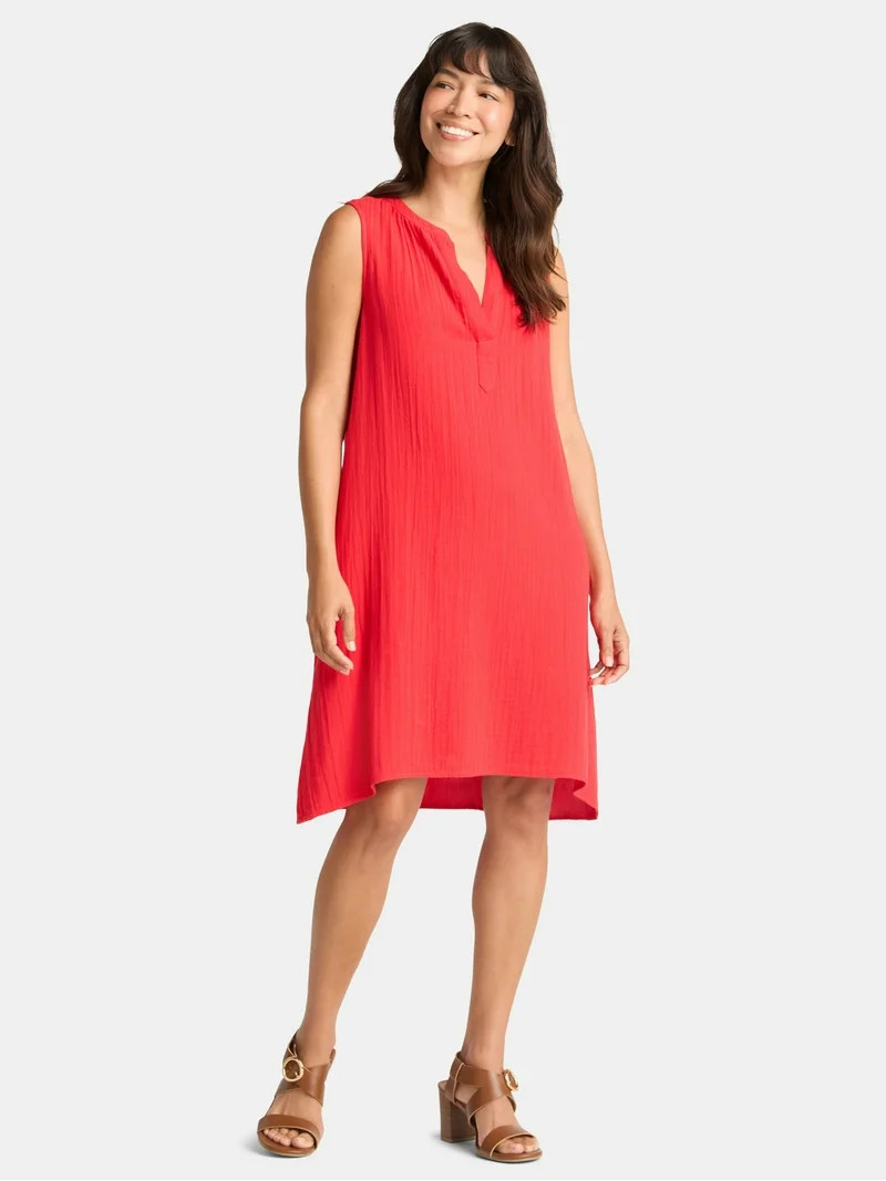 Time and Tru Women's Cotton Double Cloth Shift Dress, Sizes XS-XXXL - Walmart.com | Walmart (US)