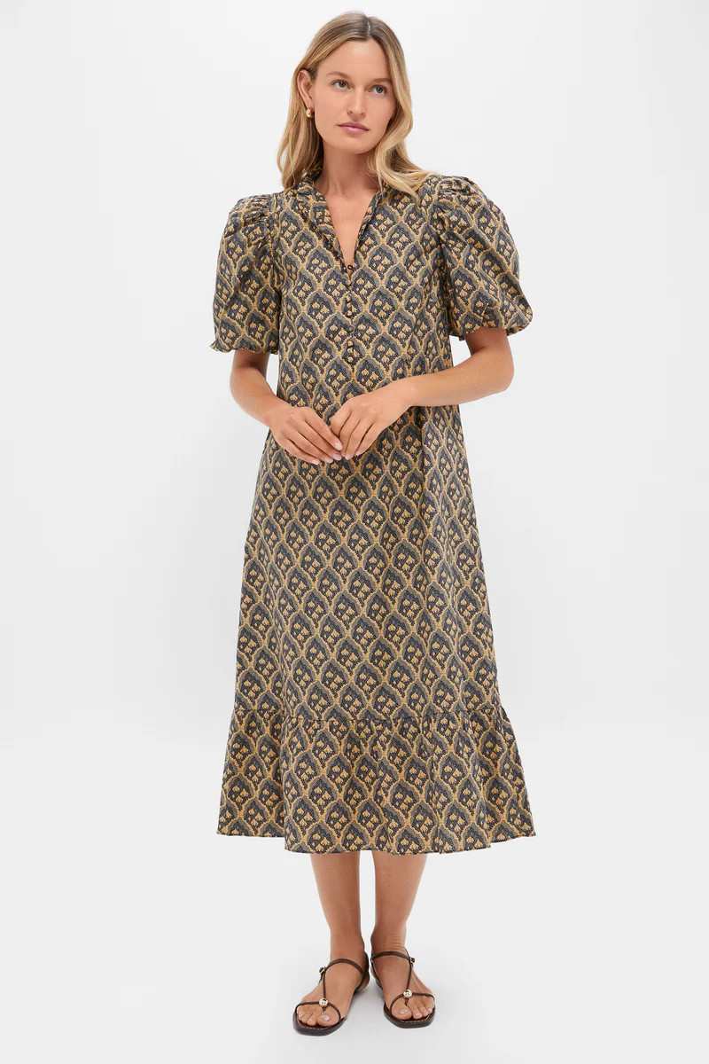 Navy & Tan Floral Mimi Midi Dress | Tuckernuck (US)
