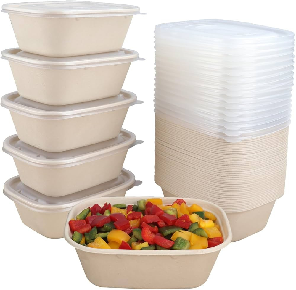 44 oz Disposable salad bowls with lids, Sugarcane Fiber Paper Bowls take away Bagasse food contai... | Amazon (US)